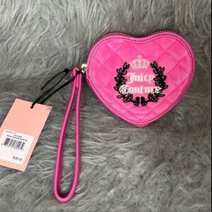 Juicy Couture pink fuzzy heart-shaped coin purse / wallet NWT